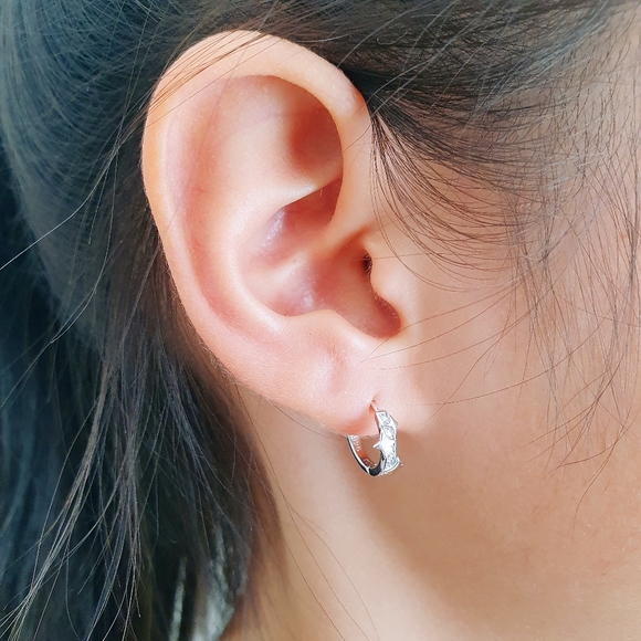 Rhodium Plated Over 925 Sterling Silver Celestial Diamante Crystal Hoop Earrings - Picture 3 of 5